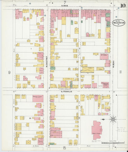 Sanborn Fire Insurance Map from Washington, Washington County, Pennsylvania (1900), Sheet #0010 - Historic Sanborn Fire Insurance Map Print, vintage old map wall art, antique decor, genealogy gift, Pennsylvania Pennsylvania map
