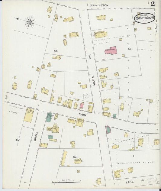 Sanborn Fire Insurance Map from Downers Grove, Dupage County, Illinois (1892), Sheet #0002 - Historic Sanborn Fire Insurance Map Print, vintage old map wall art, antique decor, genealogy gift, Illinois Illinois map