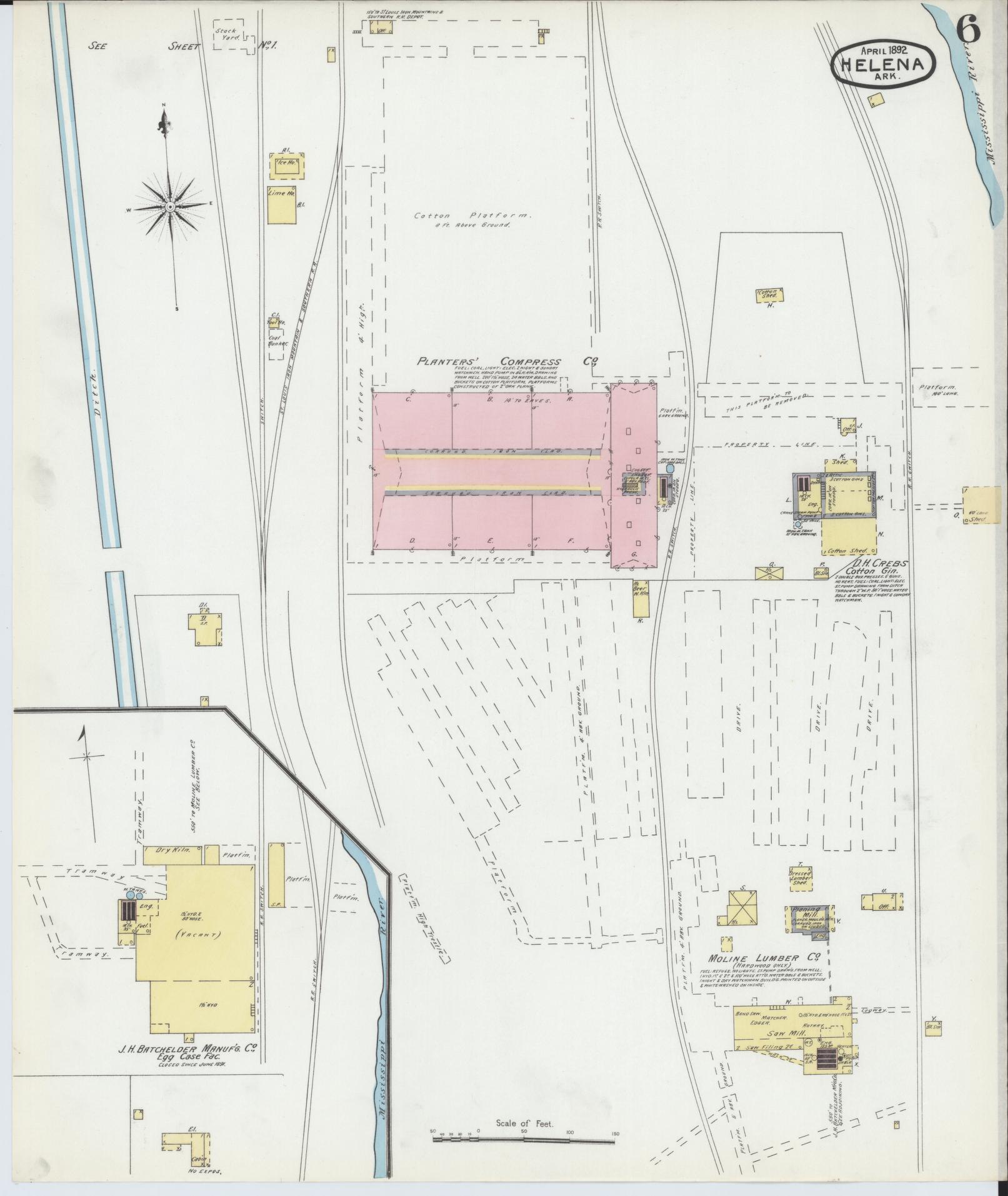 Sanborn Fire Insurance Map from Helena, Phillips County, Arkansas (1892), Sheet #0006 - Complete Map Set gallery image, historic Sanborn map, vintage wall art, Arkansas Arkansas