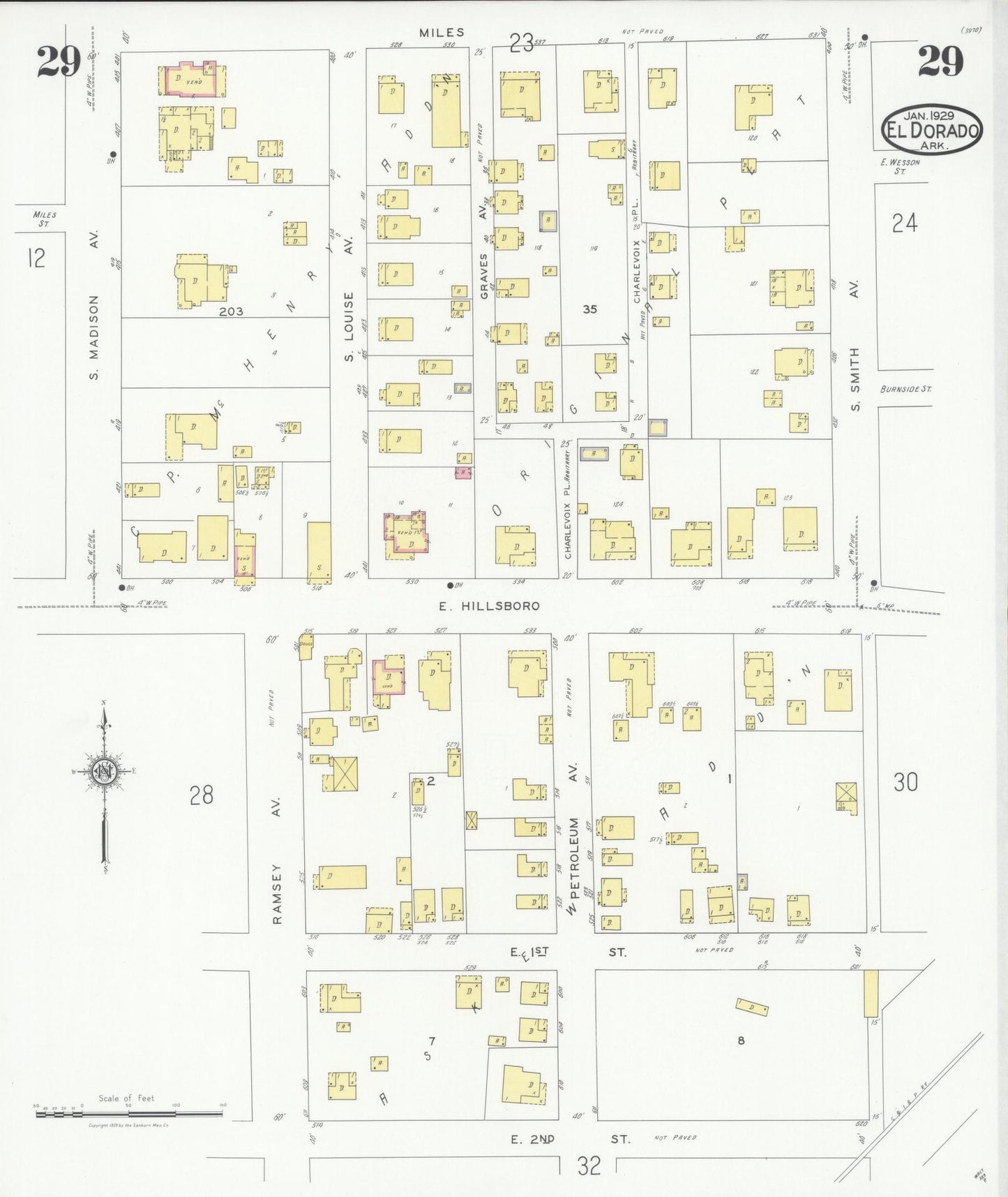 Sanborn Fire Insurance Map from El Dorado, Union County, Arkansas (1929), Sheet #0029 - Complete Map Set gallery image, historic Sanborn map, vintage wall art, Arkansas Arkansas