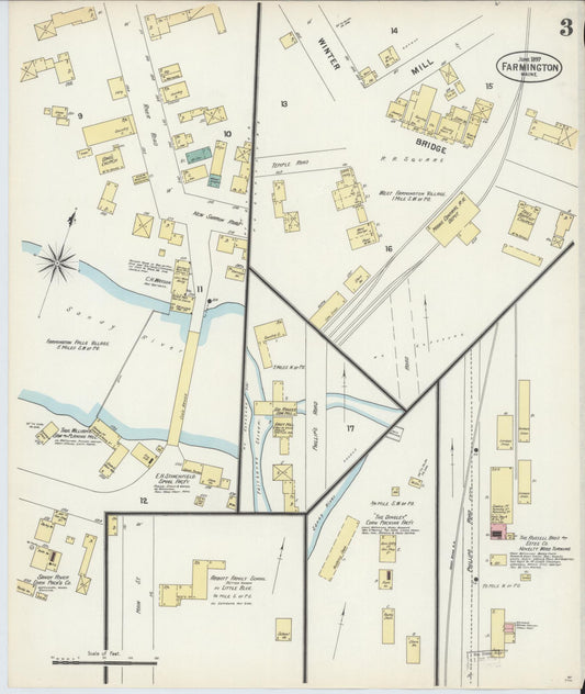 Sanborn Fire Insurance Map from Farmington, Franklin County, Maine (1897), Sheet #0003 - Historic Sanborn Fire Insurance Map Print, vintage old map wall art, antique decor, genealogy gift, Maine Maine map