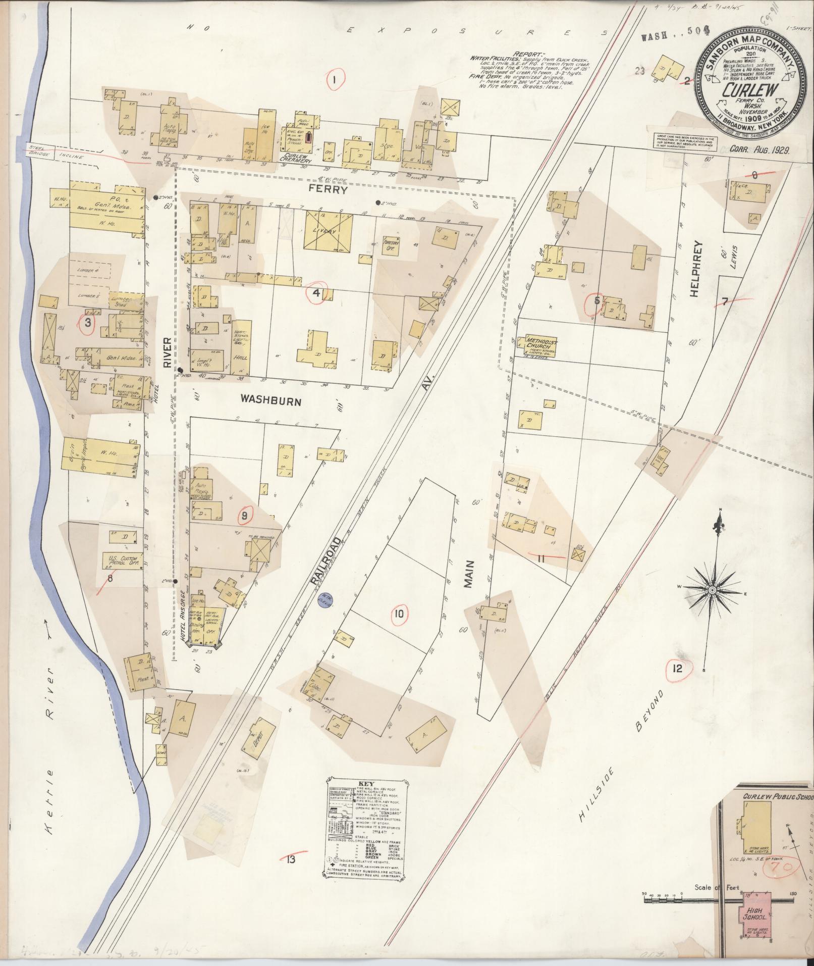 Sanborn Fire Insurance Map from Curlew, Ferry County, Washington (1929), Sheet #0001 - Historic Sanborn Fire Insurance Map Print, vintage old map wall art, antique decor, genealogy gift, Washington Washington map