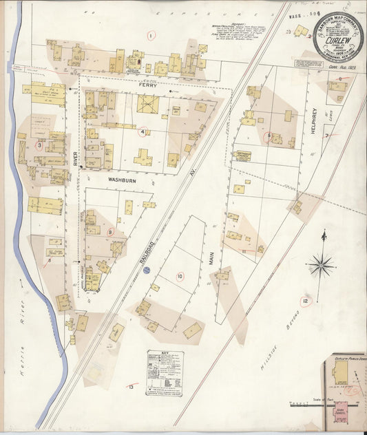 Sanborn Fire Insurance Map from Curlew, Ferry County, Washington (1929), Sheet #0001 - Historic Sanborn Fire Insurance Map Print, vintage old map wall art, antique decor, genealogy gift, Washington Washington map