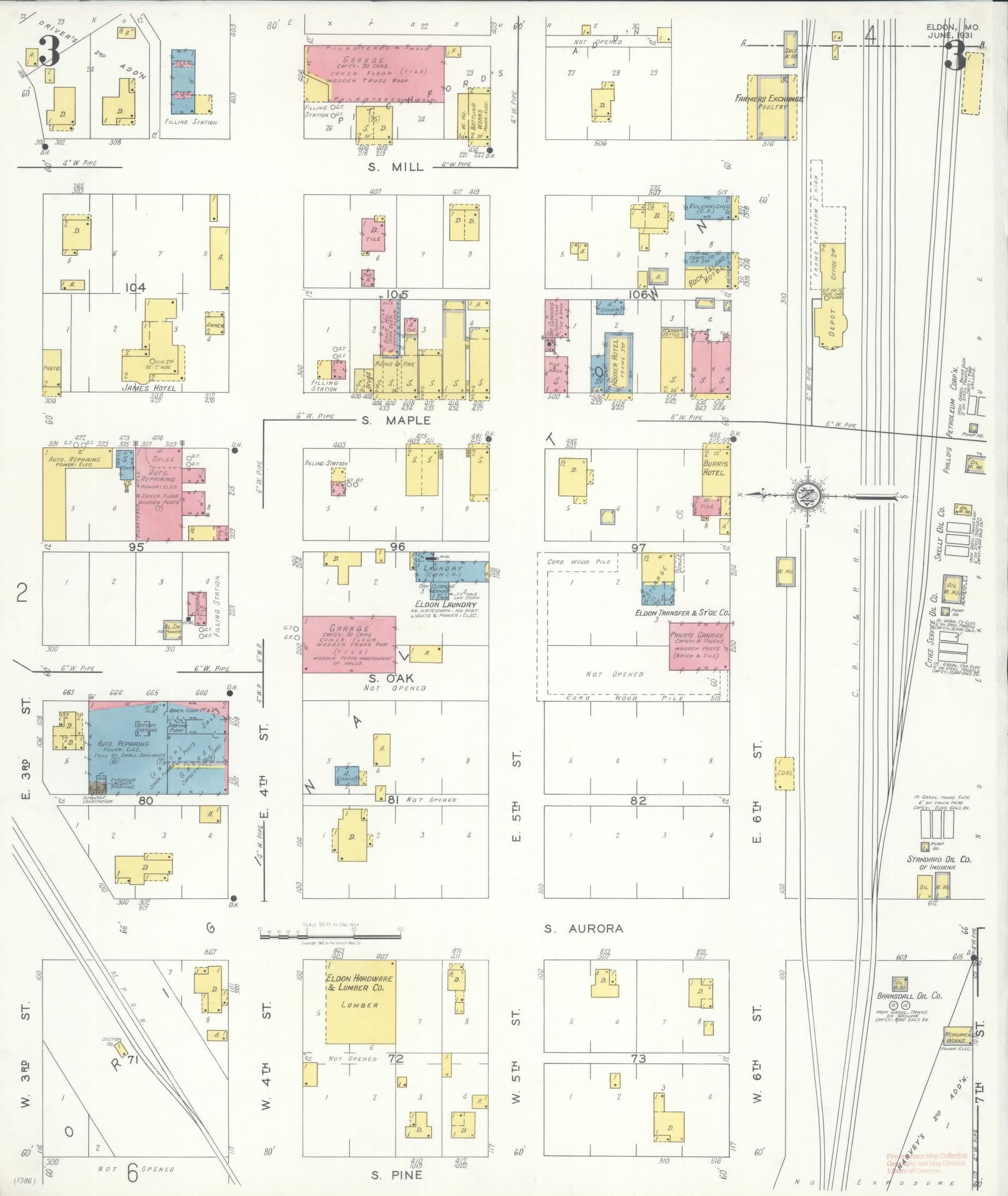 Sanborn Fire Insurance Map from Eldon, Miller County, Missouri (1931), Sheet #0003 - Complete Map Set gallery image, historic Sanborn map, vintage wall art, Missouri Missouri
