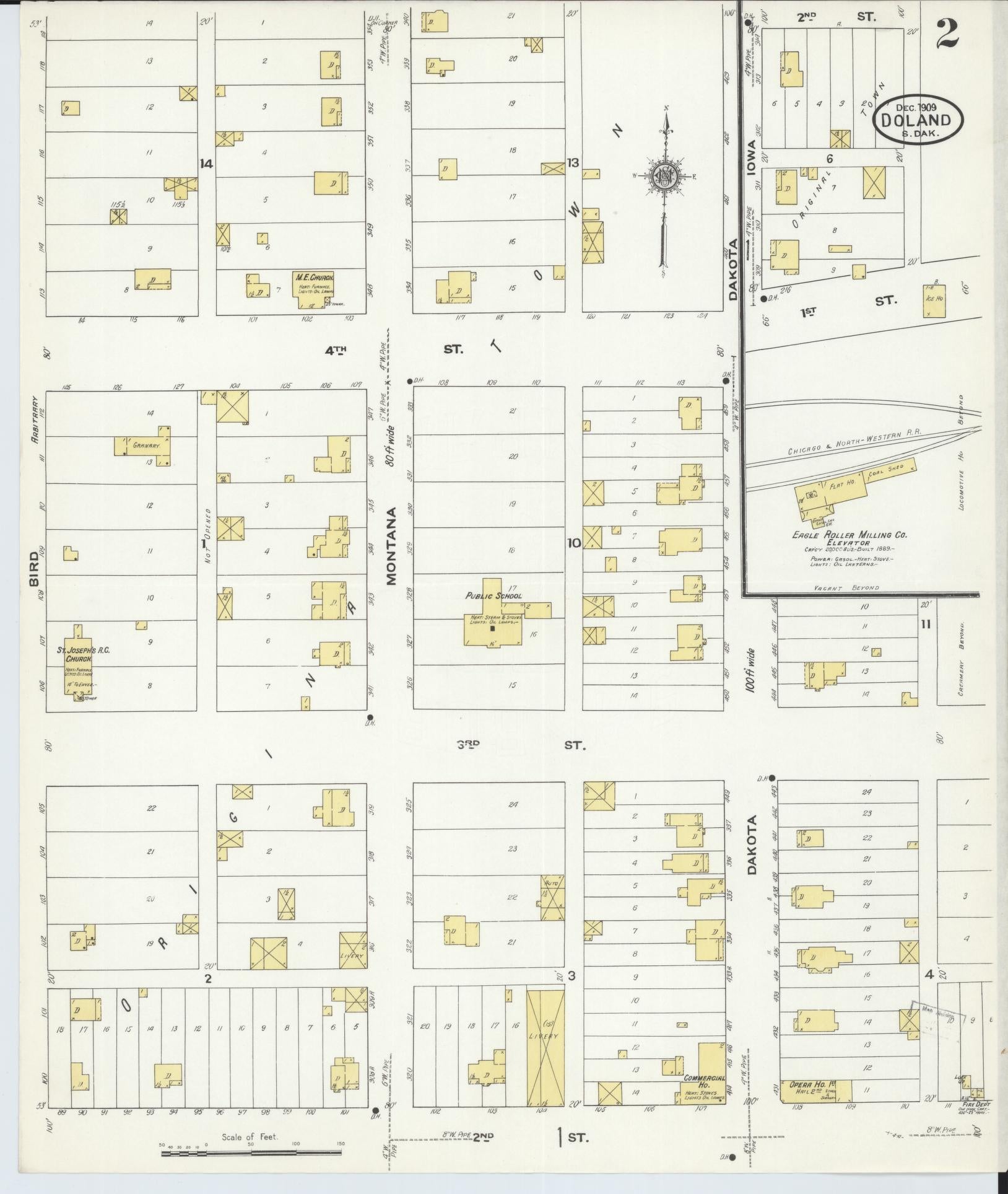 Sanborn Fire Insurance Map from Doland, Spink County, South Dakota (1909), Sheet #0002 - Historic Sanborn Fire Insurance Map Print, vintage old map wall art, antique decor, genealogy gift, South Dakota South Dakota map
