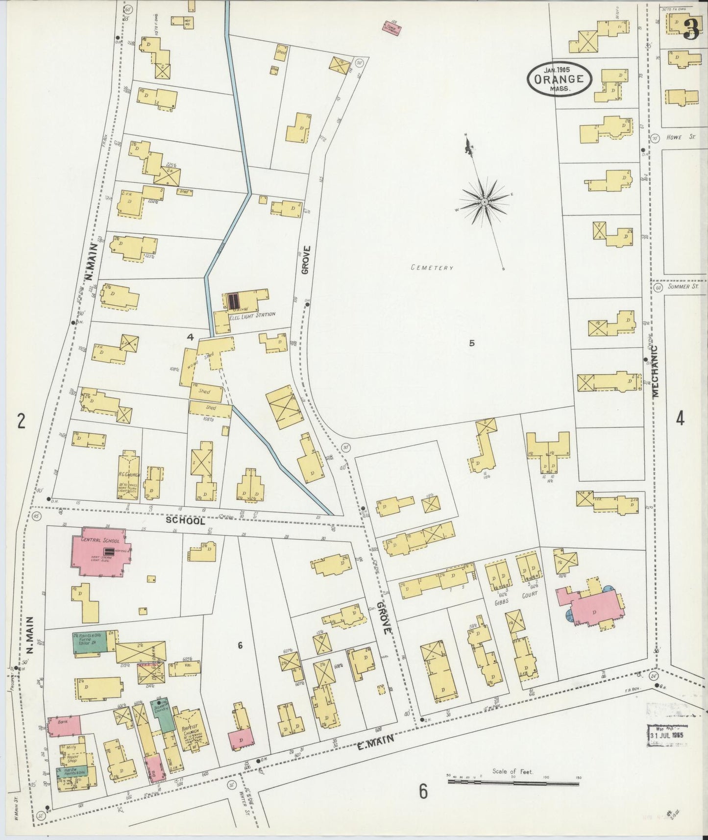Sanborn Fire Insurance Map from Orange, Franklin County, Massachusetts (1905), Sheet #0003 - Complete Map Set gallery image, historic Sanborn map, vintage wall art, Massachusetts Massachusetts