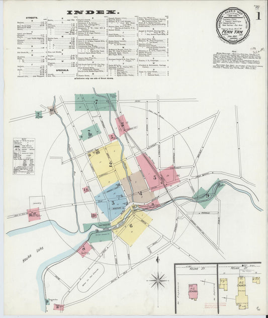 Sanborn Fire Insurance Map from Penn Yan, Yates County, New York (1897), Sheet #0001 - Historic Sanborn Fire Insurance Map Print, vintage old map wall art, antique decor, genealogy gift, New York New York map