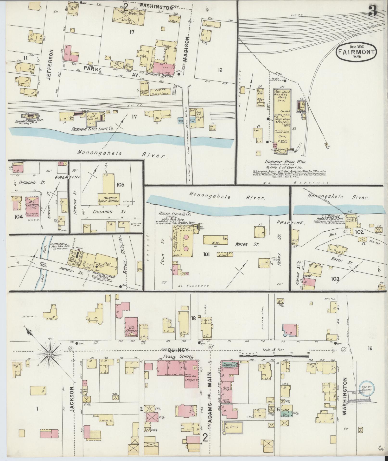 Sanborn Fire Insurance Map from Fairmont, Marion County, West Virginia (1896), Sheet #0003 - Complete Map Set gallery image, historic Sanborn map, vintage wall art, West Virginia West Virginia