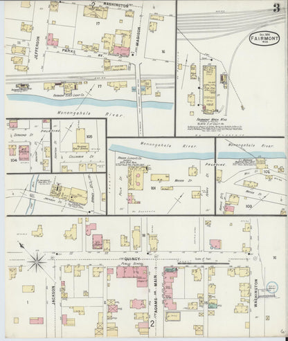Sanborn Fire Insurance Map from Fairmont, Marion County, West Virginia (1896), Sheet #0003 - Complete Map Set gallery image, historic Sanborn map, vintage wall art, West Virginia West Virginia