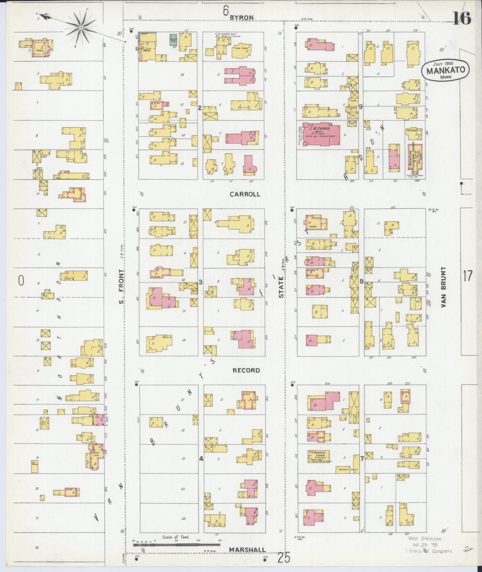 Sanborn Fire Insurance Map from Mankato, Blue Earth County, Minnesota (1900), Sheet #0016 - Historic Sanborn Fire Insurance Map Print, vintage old map wall art, antique decor, genealogy gift, Minnesota Minnesota map
