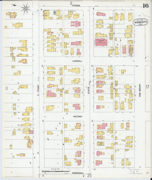 Sanborn Fire Insurance Map from Mankato, Blue Earth County, Minnesota (1900), Sheet #0016 - Historic Sanborn Fire Insurance Map Print, vintage old map wall art, antique decor, genealogy gift, Minnesota Minnesota map