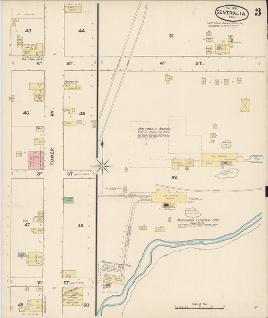 Sanborn Fire Insurance Map from Centralia, Lewis County, Washington (1890), Sheet #0003 - Historic Sanborn Fire Insurance Map Print, vintage old map wall art, antique decor, genealogy gift, Washington Washington map
