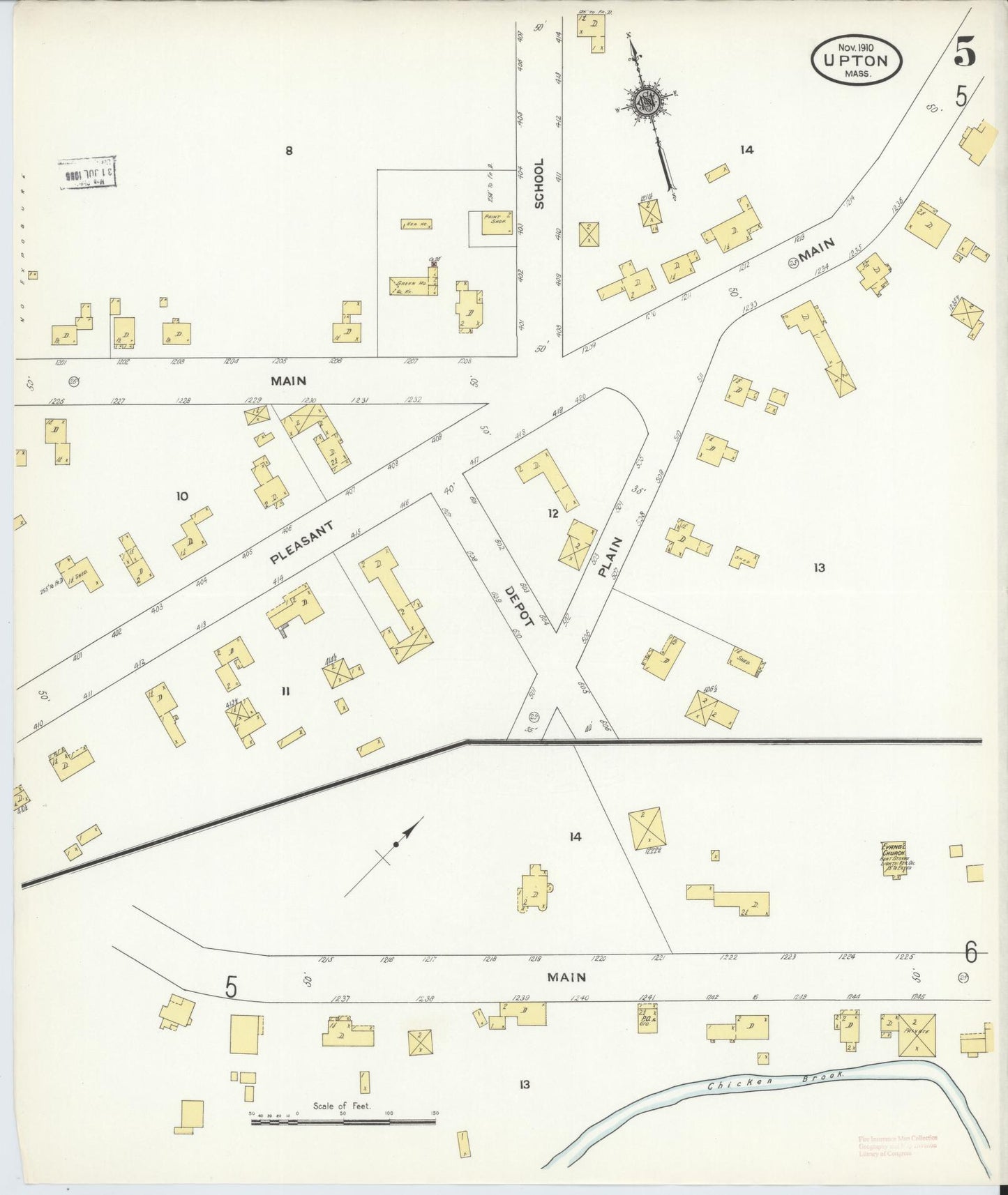 Sanborn Fire Insurance Map from Upton, Worcester County, Massachusetts (1910), Sheet #0005 - Complete Map Set gallery image, historic Sanborn map, vintage wall art, Massachusetts Massachusetts
