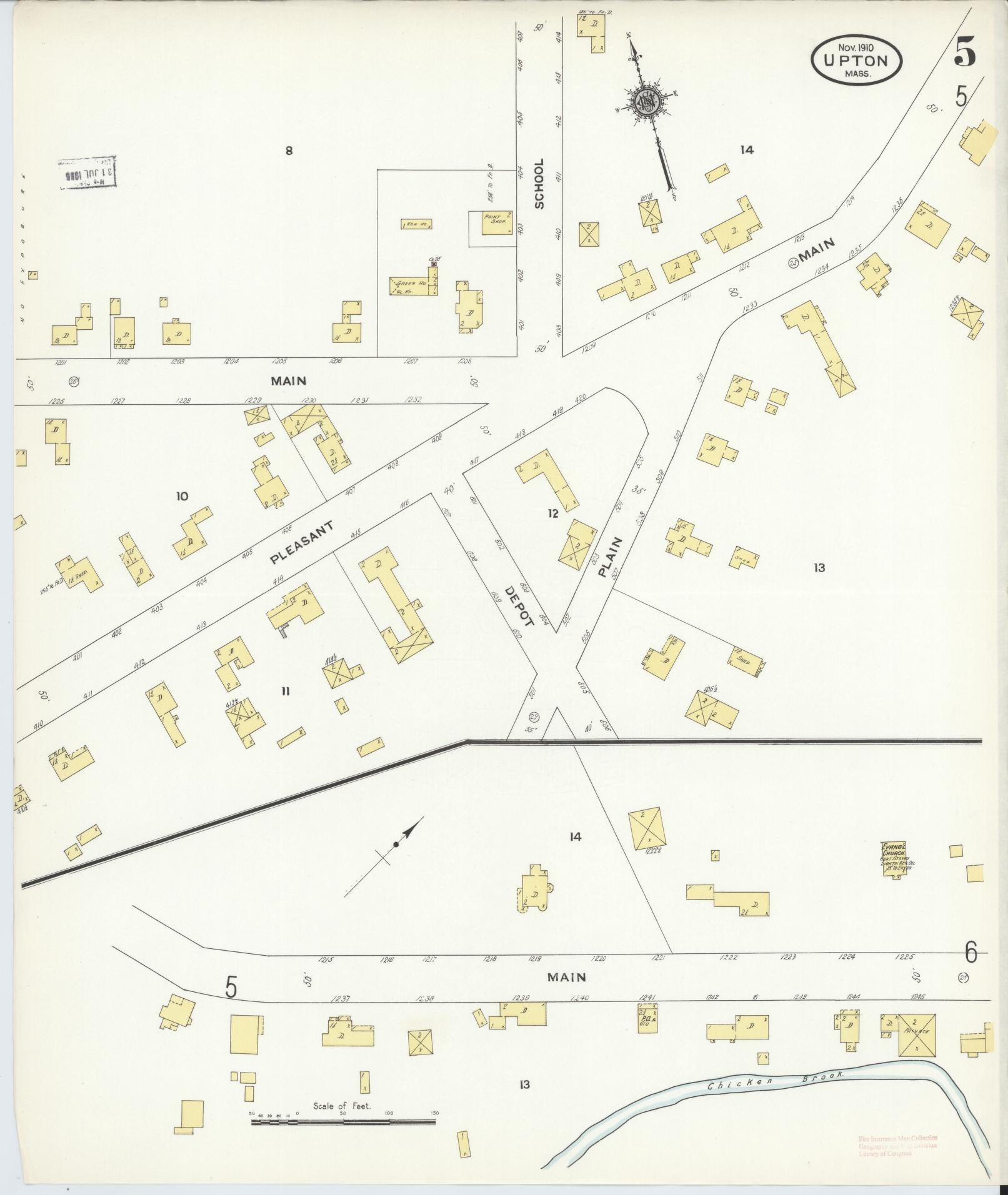 Sanborn Fire Insurance Map from Upton, Worcester County, Massachusetts (1910), Sheet #0005 - Complete Map Set gallery image, historic Sanborn map, vintage wall art, Massachusetts Massachusetts