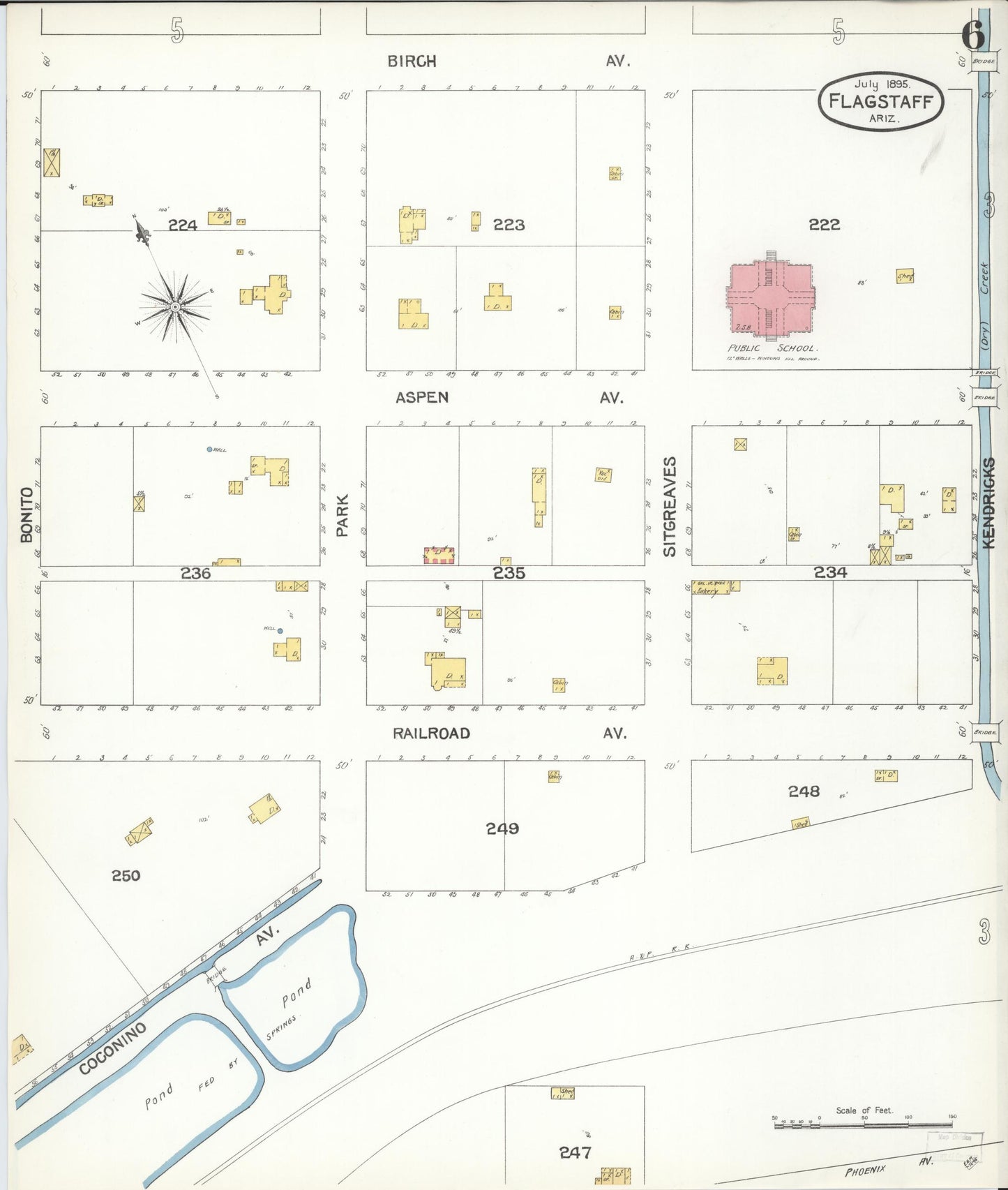 Sanborn Fire Insurance Map from Flagstaff, Coconino County, Arizona (1895), Sheet #0006 - Complete Map Set gallery image, historic Sanborn map, vintage wall art, Arizona Arizona