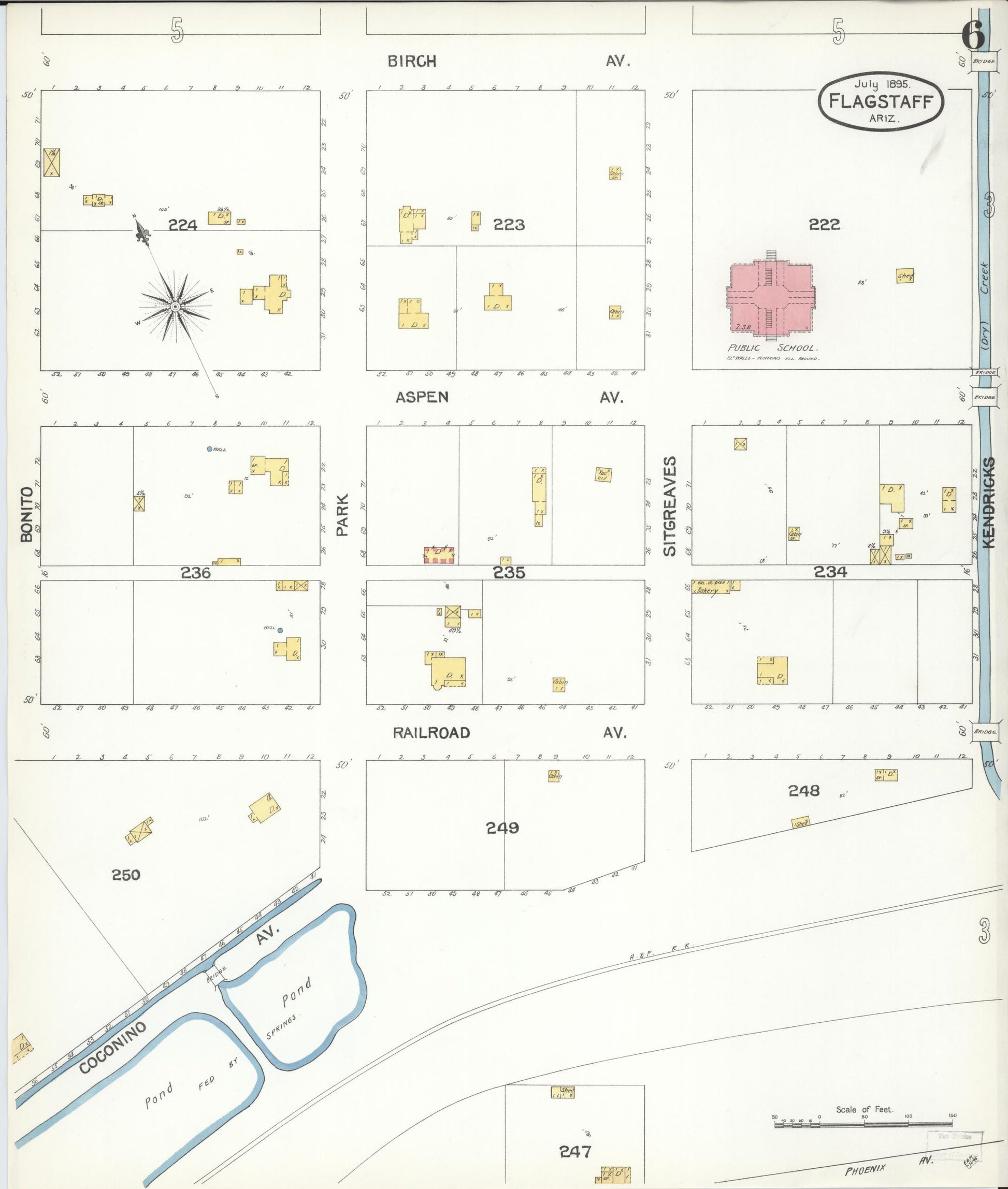Sanborn Fire Insurance Map from Flagstaff, Coconino County, Arizona (1895), Sheet #0006 - Complete Map Set gallery image, historic Sanborn map, vintage wall art, Arizona Arizona
