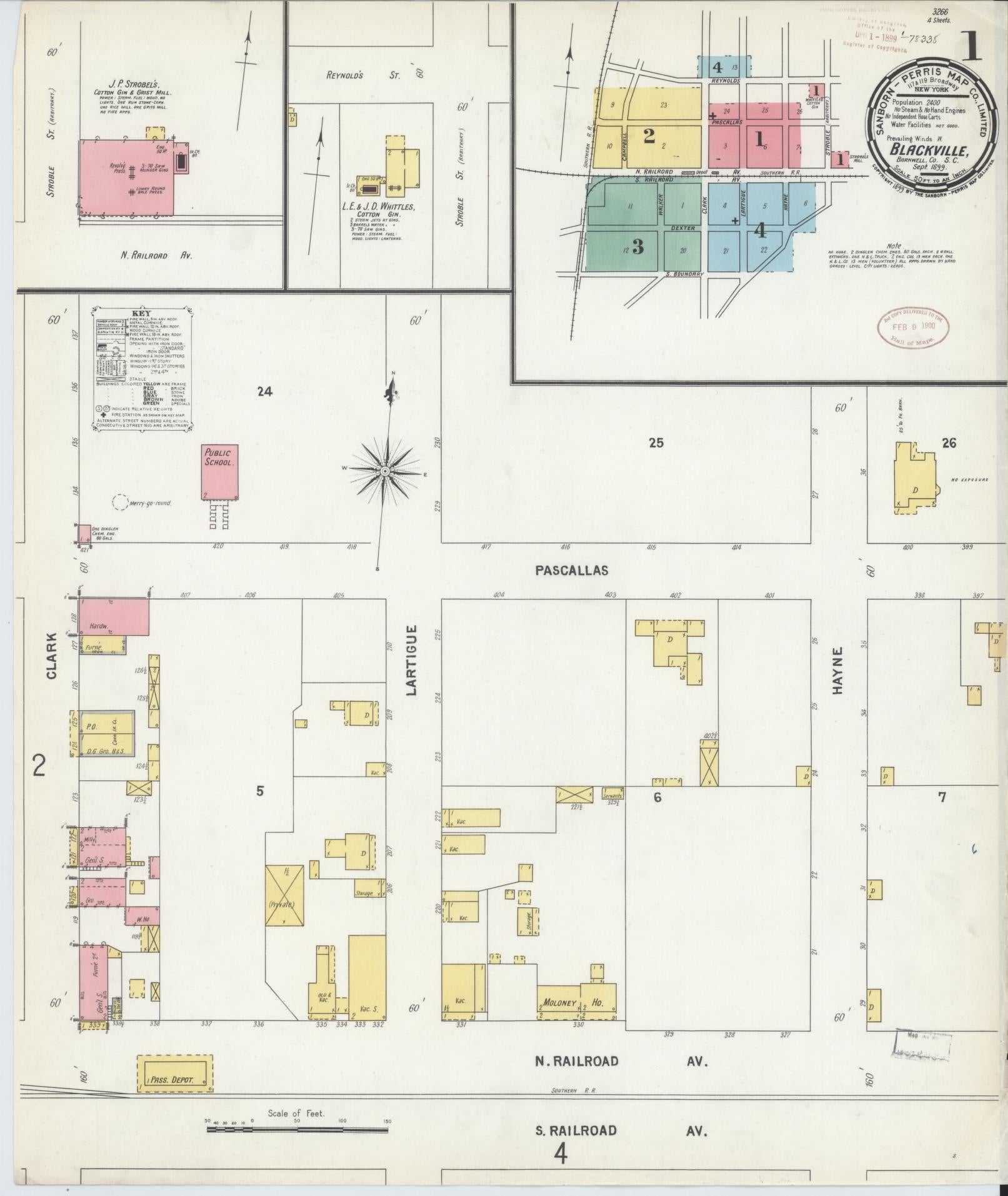 Sanborn Fire Insurance Map from Blackville, Barnwell County, South Carolina (1899), Sheet #0001 - Complete Map Set gallery image, historic Sanborn map, vintage wall art, South Carolina South Carolina