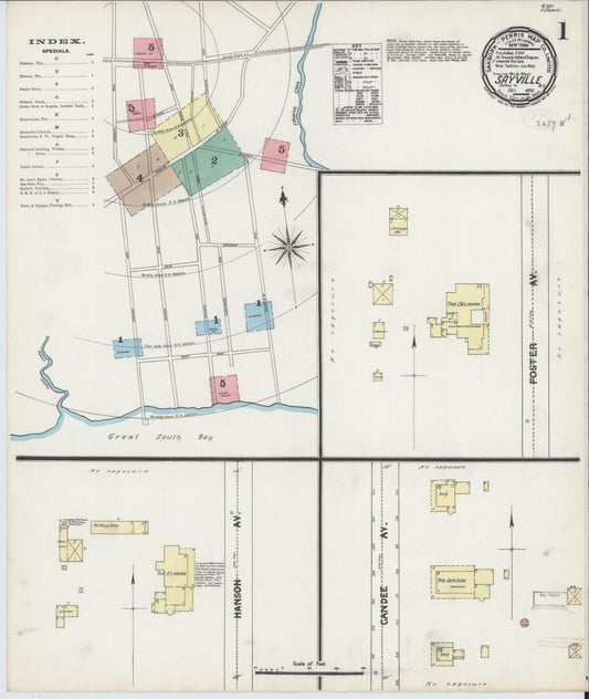 Sanborn Fire Insurance Map from Sayville, Suffolk County, New York (1890), Sheet #0001 - Historic Sanborn Fire Insurance Map Print, vintage old map wall art, antique decor, genealogy gift, New York New York map