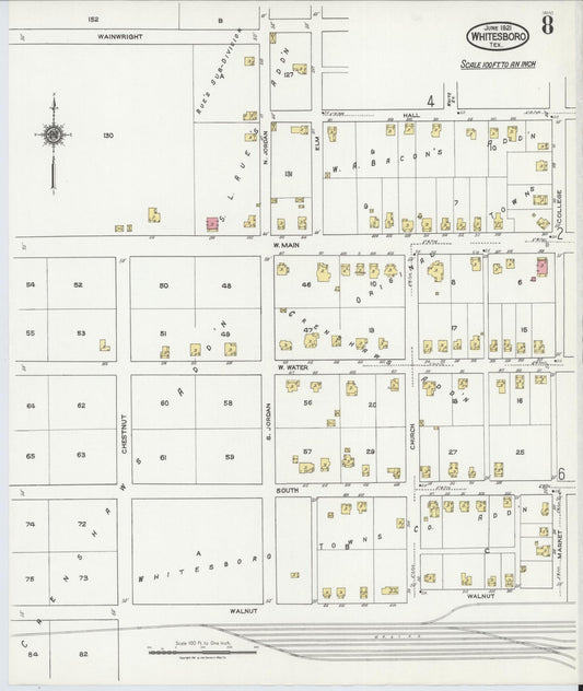 Sanborn Fire Insurance Map from Whitesboro, Grayson County, Texas (1921), Sheet #0008 - Historic Sanborn Fire Insurance Map Print, vintage old map wall art, antique decor, genealogy gift, Texas Texas map