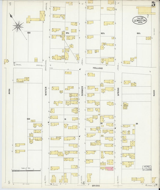 Sanborn Fire Insurance Map from Lewiston, Androscoggin County, Maine (1908), Sheet #0005 - Historic Sanborn Fire Insurance Map Print, vintage old map wall art, antique decor, genealogy gift, Maine Maine map