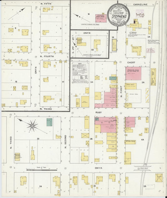 Sanborn Fire Insurance Map from Stephens, Ouachita County, Arkansas (1909), Sheet #0001 - Historic Sanborn Fire Insurance Map Print, vintage old map wall art, antique decor, genealogy gift, Arkansas Arkansas map