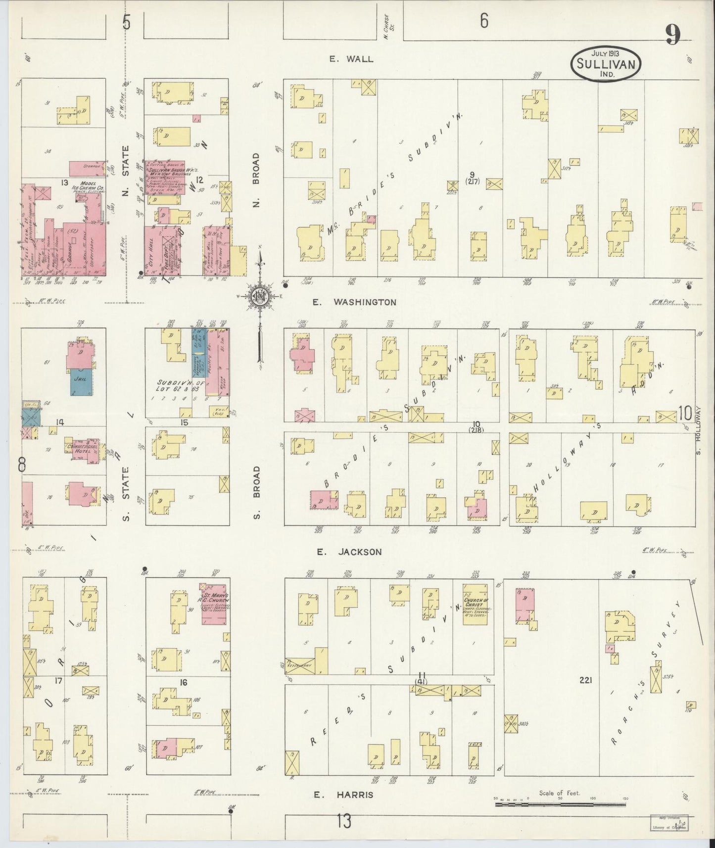 Sanborn Fire Insurance Map from Sullivan, Sullivan County, Indiana (1913), Sheet #0009 - Complete Map Set gallery image, historic Sanborn map, vintage wall art, Indiana Indiana