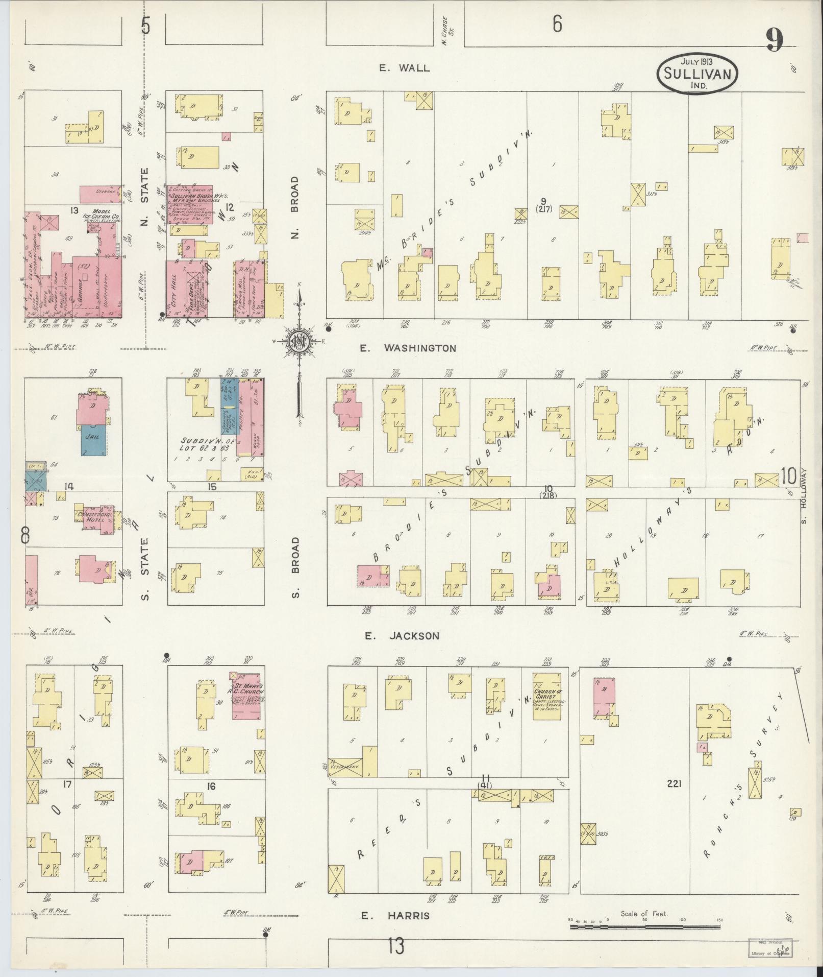 Sanborn Fire Insurance Map from Sullivan, Sullivan County, Indiana (1913), Sheet #0009 - Complete Map Set gallery image, historic Sanborn map, vintage wall art, Indiana Indiana