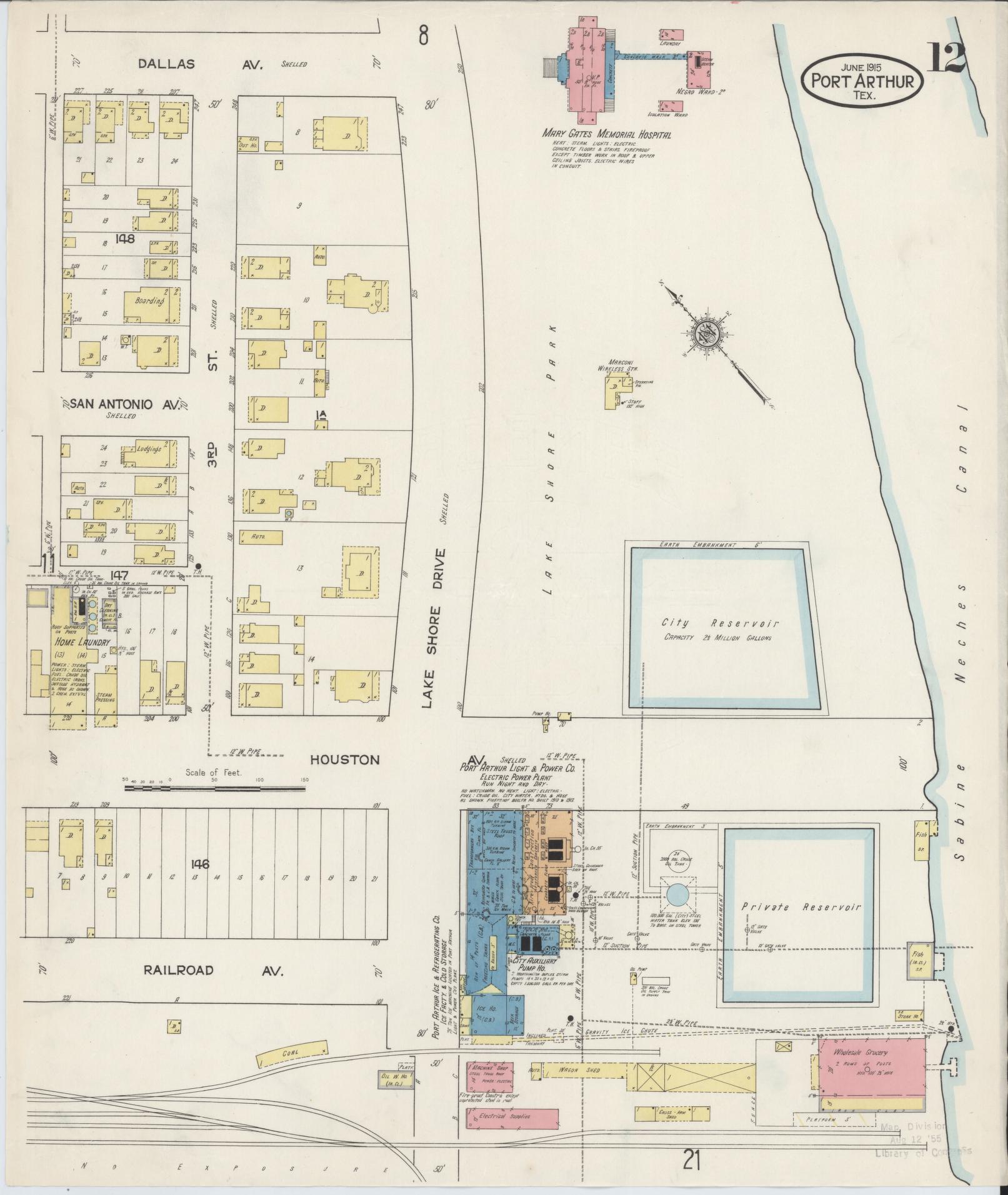 Sanborn Fire Insurance Map from Port Arthur, Jefferson County, Texas (1915), Sheet #0012 - Complete Map Set gallery image, historic Sanborn map, vintage wall art, Texas Texas
