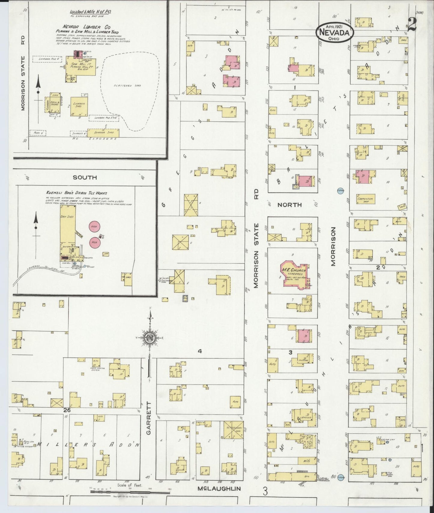 Sanborn Fire Insurance Map from Nevada, Wyandot County, Ohio (1921), Sheet #0002 - Complete Map Set gallery image, historic Sanborn map, vintage wall art, Nevada Nevada