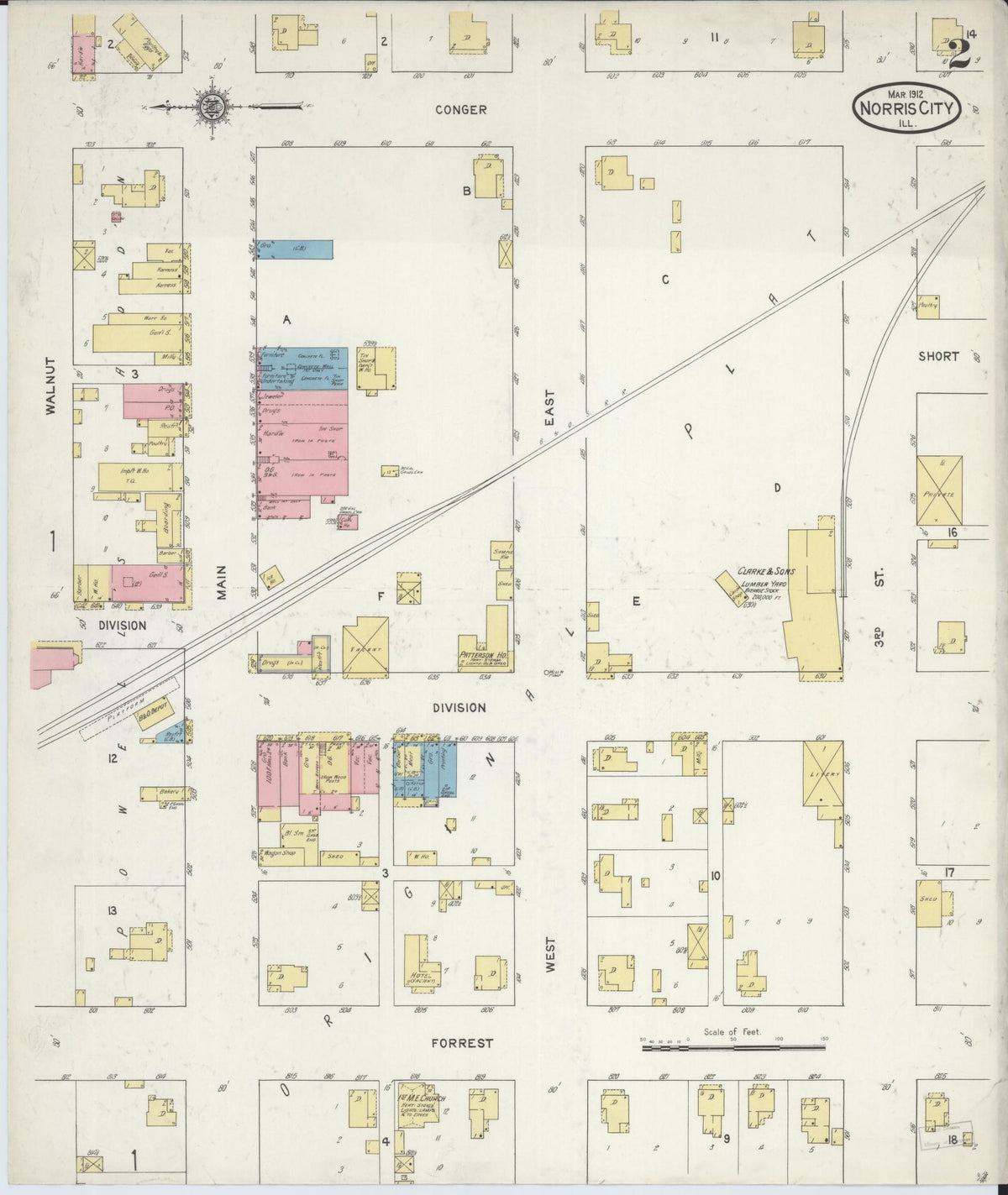 Sanborn Fire Insurance Map from Norris City, White County, Illinois (1912), Sheet #0002 - Complete Map Set gallery image, historic Sanborn map, vintage wall art, Illinois Illinois