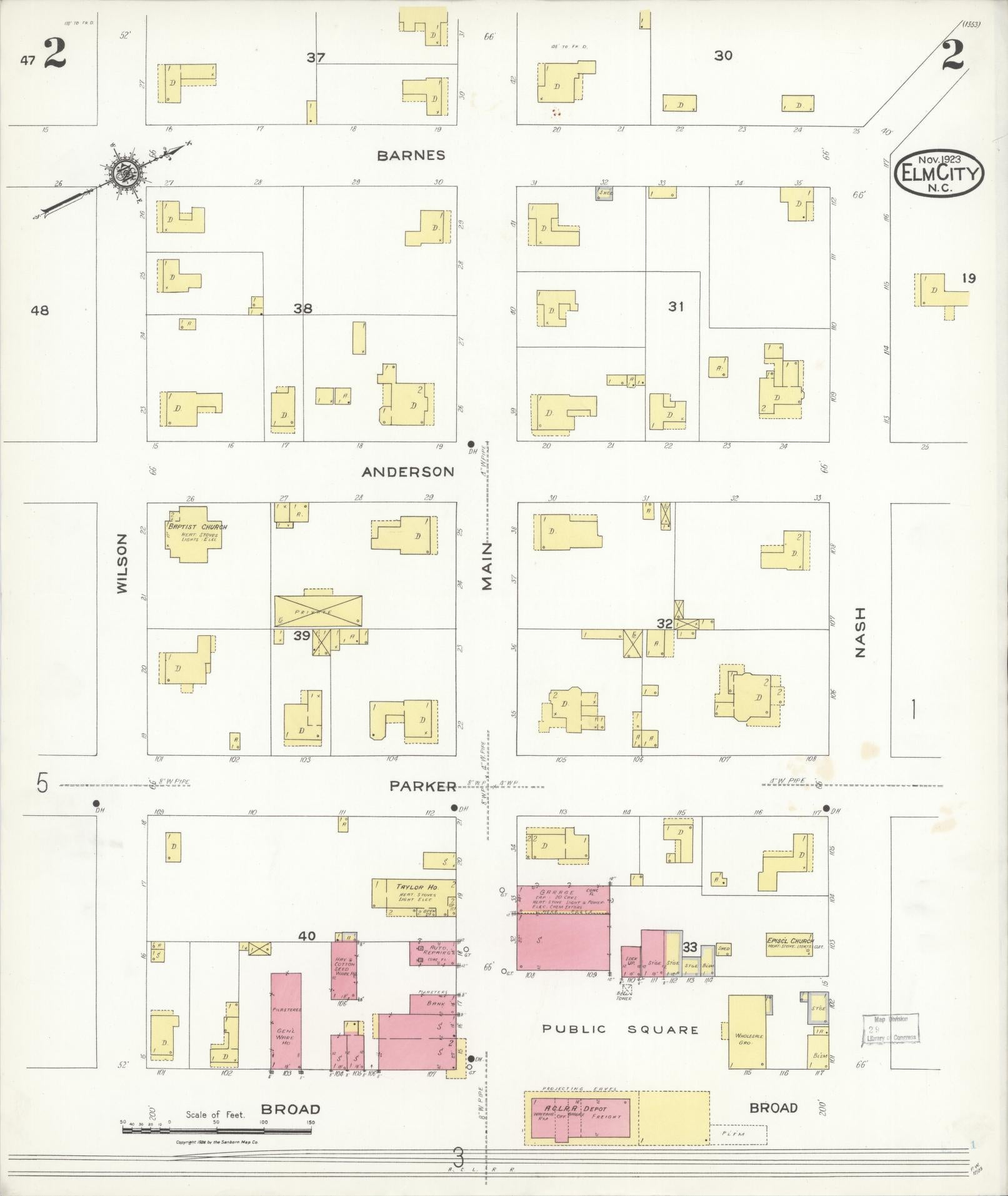 Sanborn Fire Insurance Map from Elm City, Wilson County, North Carolina (1923), Sheet #0002 - Complete Map Set gallery image, historic Sanborn map, vintage wall art, North Carolina North Carolina
