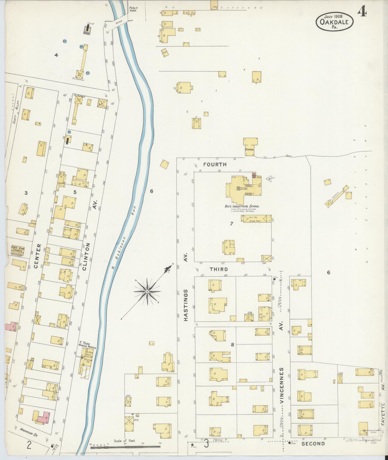 Sanborn Fire Insurance Map from Oakdale, Allegheny County, Pennsylvania (1908), Sheet #0004 - Complete Map Set gallery image, historic Sanborn map, vintage wall art, Pennsylvania Pennsylvania