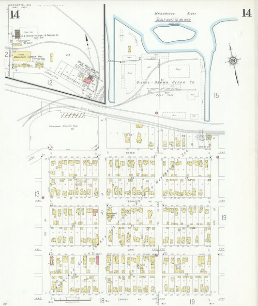 Sanborn Fire Insurance Map from Marinette, Marinette County, Wisconsin (1935), Sheet #0014 - Historic Sanborn Fire Insurance Map Print, vintage old map wall art, antique decor, genealogy gift, Wisconsin Wisconsin map