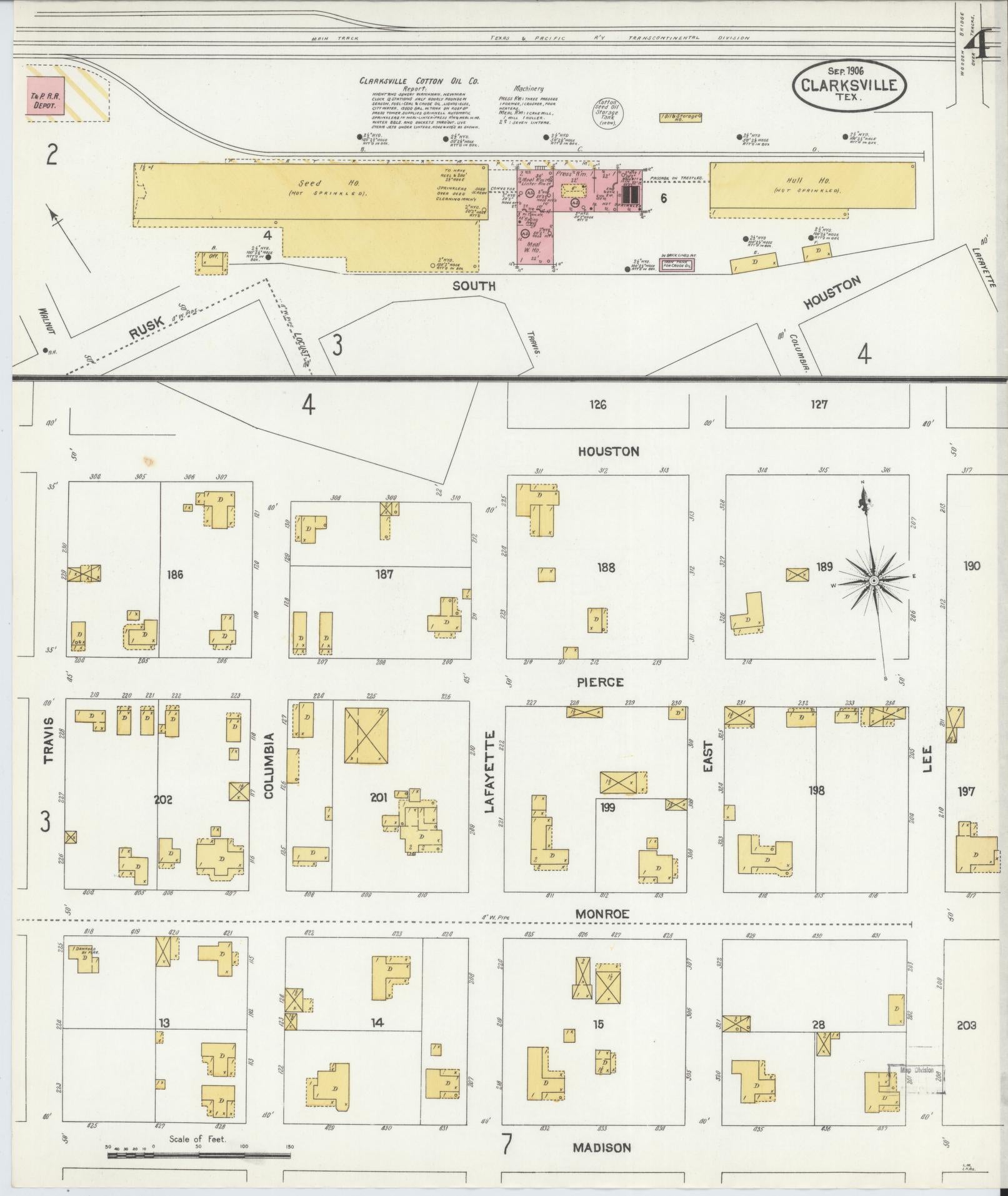 Sanborn Fire Insurance Map from Clarksville, Red River County, Texas (1906), Sheet #0004 - Complete Map Set gallery image, historic Sanborn map, vintage wall art, Texas Texas