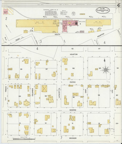 Sanborn Fire Insurance Map from Clarksville, Red River County, Texas (1906), Sheet #0004 - Complete Map Set gallery image, historic Sanborn map, vintage wall art, Texas Texas