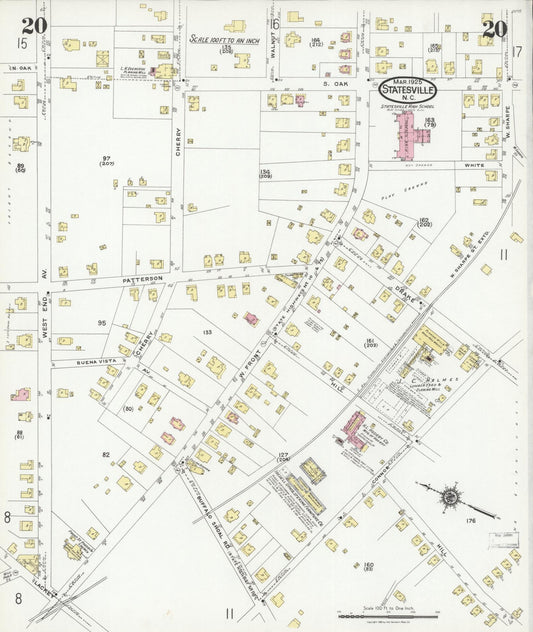 Sanborn Fire Insurance Map from Statesville, Iredell County, North Carolina (1925), Sheet #0020 - Historic Sanborn Fire Insurance Map Print, vintage old map wall art, antique decor, genealogy gift, North Carolina North Carolina map