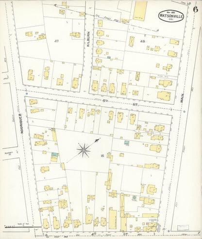 Sanborn Fire Insurance Map from Watsonville, Santa Cruz County, California (1892), Sheet #0006 - Complete Map Set gallery image, historic Sanborn map, vintage wall art, California California