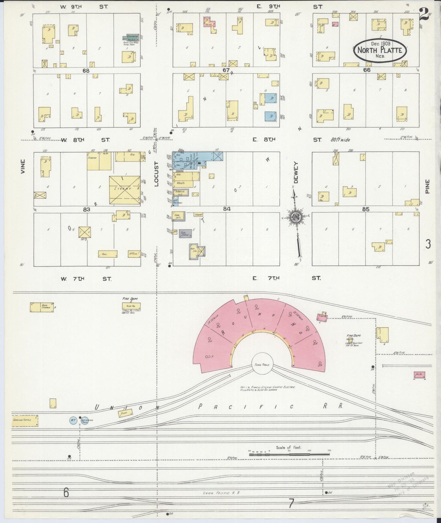 Sanborn Fire Insurance Map from North Platte, Lincoln County, Nebraska (1909), Sheet #0002 - Complete Map Set gallery image, historic Sanborn map, vintage wall art, Nebraska Nebraska