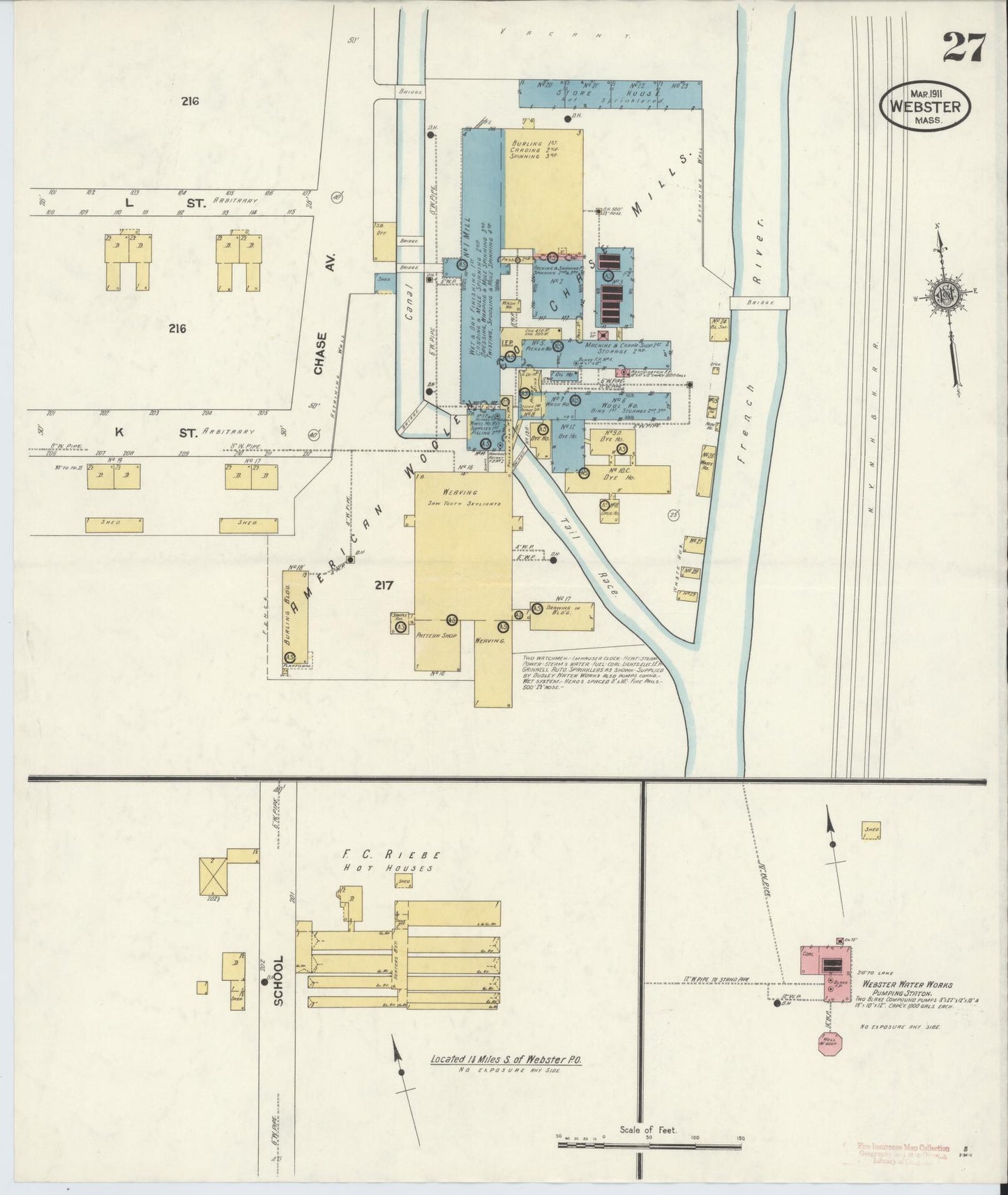 Sanborn Fire Insurance Map from Webster, Worcester County, Massachusetts (1911), Sheet #0027 - Historic Sanborn Fire Insurance Map Print, vintage old map wall art, antique decor, genealogy gift, Massachusetts Massachusetts map
