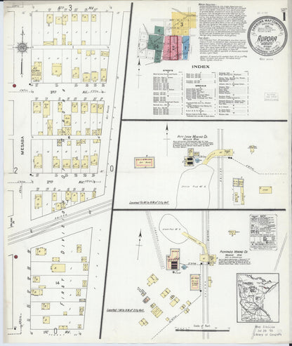 Sanborn Fire Insurance Map from Aurora, Saint Louis County, Minnesota (1921), Sheet #0001 - Complete Map Set gallery image, historic Sanborn map, vintage wall art, Minnesota Minnesota
