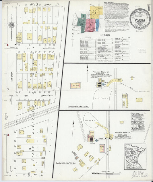 Sanborn Fire Insurance Map from Aurora, Saint Louis County, Minnesota (1921), Sheet #0001 - Complete Map Set gallery image, historic Sanborn map, vintage wall art, Minnesota Minnesota