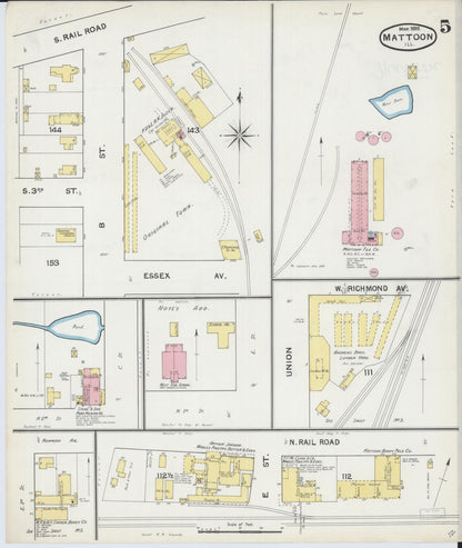 Sanborn Fire Insurance Map from Mattoon, Coles County, Illinois (1892), Sheet #0005 - Complete Map Set gallery image, historic Sanborn map, vintage wall art, Illinois Illinois