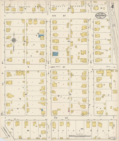 Sanborn Fire Insurance Map from Bedford, Lawrence County, Indiana (1922), Sheet #0004 - Complete Map Set gallery image, historic Sanborn map, vintage wall art, Indiana Indiana