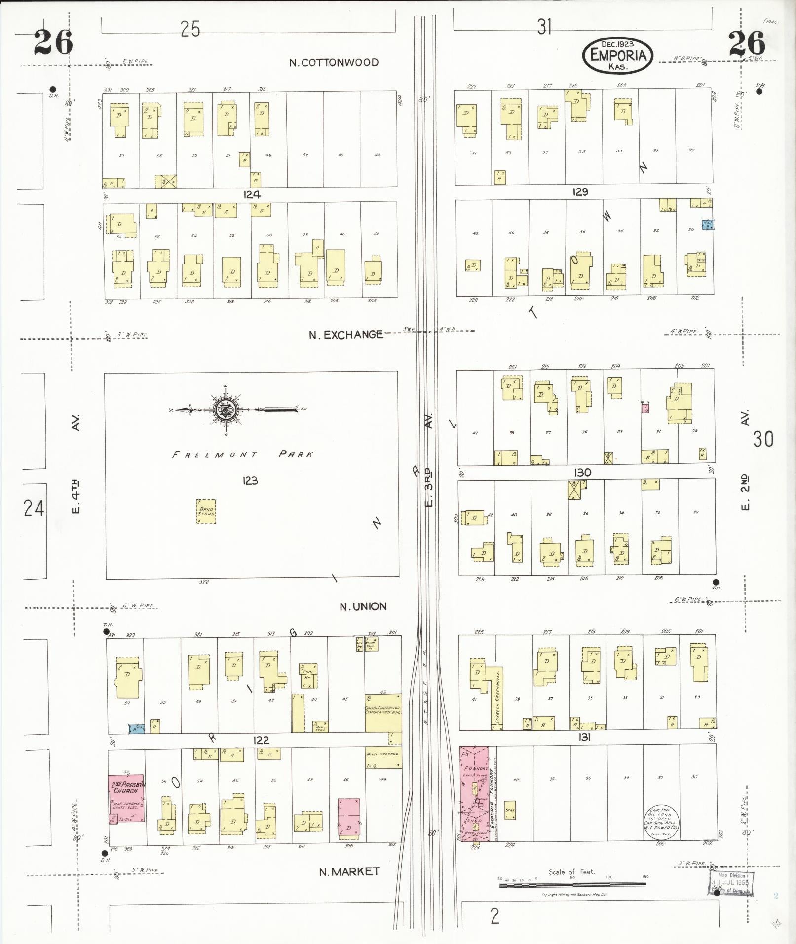 Sanborn Fire Insurance Map from Emporia, Lyon County, Kansas (1923), Sheet #0026 - Historic Sanborn Fire Insurance Map Print, vintage old map wall art, antique decor, genealogy gift, Kansas Kansas map