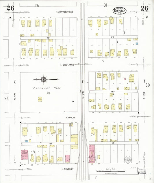 Sanborn Fire Insurance Map from Emporia, Lyon County, Kansas (1923), Sheet #0026 - Historic Sanborn Fire Insurance Map Print, vintage old map wall art, antique decor, genealogy gift, Kansas Kansas map