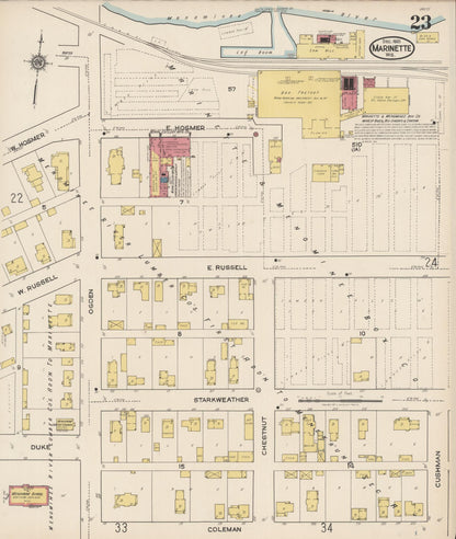 Sanborn Fire Insurance Map from Marinette, Marinette County, Wisconsin (1921), Sheet #0023 - Historic Sanborn Fire Insurance Map Print, vintage old map wall art, antique decor, genealogy gift, Wisconsin Wisconsin map