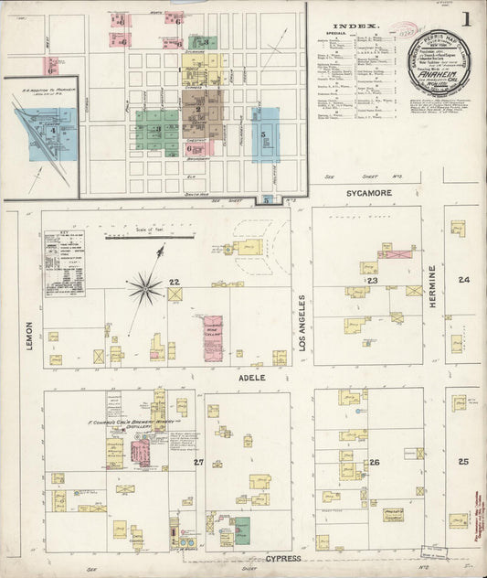 Sanborn Fire Insurance Map from Anaheim, Orange County, California (1891), Sheet #0001 - Historic Sanborn Fire Insurance Map Print, vintage old map wall art, antique decor, genealogy gift, California California map