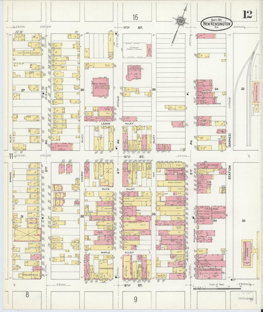 Sanborn Fire Insurance Map from New Kensington, Westmoreland County, Pennsylvania (1911), Sheet #0012 - Historic Sanborn Fire Insurance Map Print, vintage old map wall art, antique decor, genealogy gift, Pennsylvania Pennsylvania map