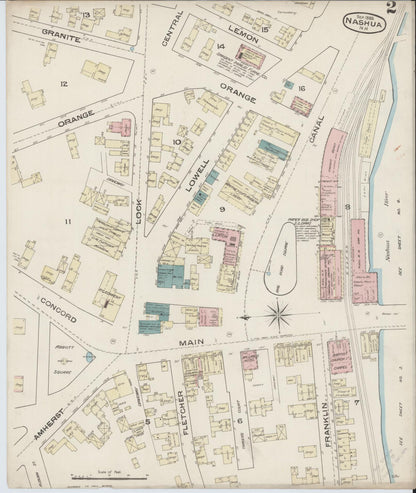 Sanborn Fire Insurance Map from Nashua, Hillsborough County, New Hampshire (1885), Sheet #0002 - Complete Map Set gallery image, historic Sanborn map, vintage wall art, New Hampshire New Hampshire
