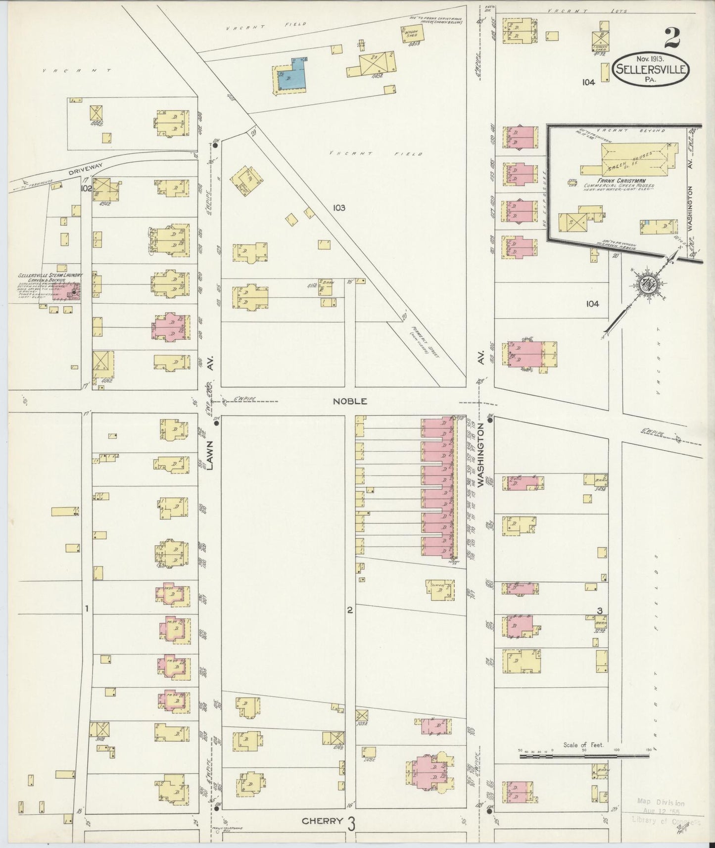 Sanborn Fire Insurance Map from Sellersville, Bucks County, Pennsylvania (1913), Sheet #0002 - Complete Map Set gallery image, historic Sanborn map, vintage wall art, Pennsylvania Pennsylvania